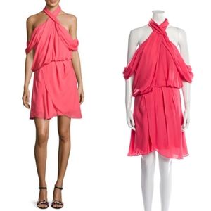 Camilla & Marc Neon Coral Silk Cold Shoulder Dress